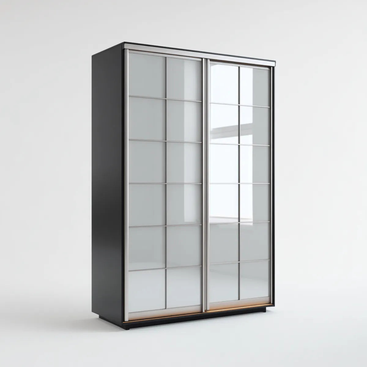 Armoire à portes coulissantes noire et argentée 120 x 60 x 200 cm en panneaux de particules mélaminés rectangulaire