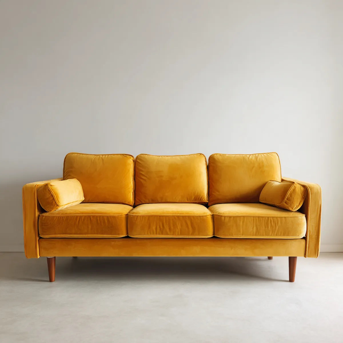 Canapé 3 places jaune moutarde en polyester effet velours 210 x 90 x 85 cm avec pieds en bois massif