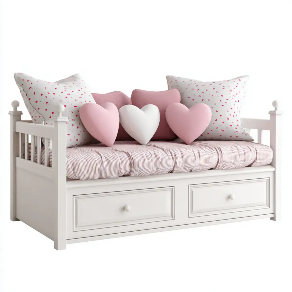 Lit enfant banquette blanc 90 x 200 cm avec 2 tiroirs en pin massif et MDF rectangulaire