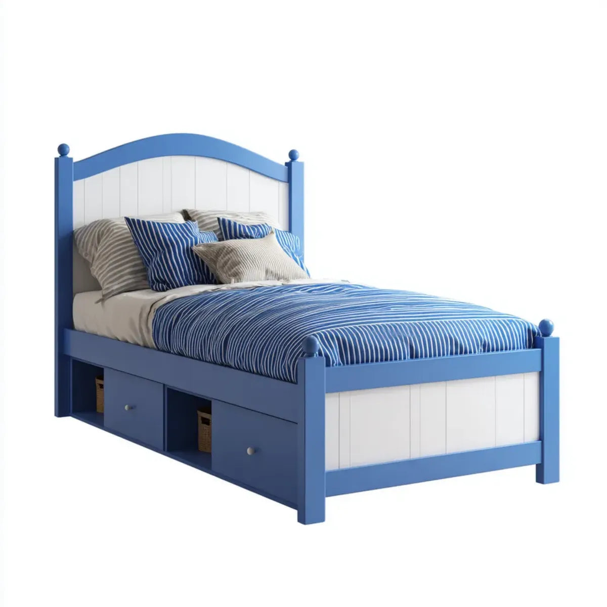 Lit enfant avec rangement bleu et blanc 90 x 190 cm pin massif et MDF rectangulaire