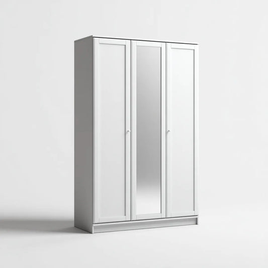 Armoire de chambre 3 portes blanche avec miroir en panneaux de particules mélaminés rectangulaire 120 x 50 x 200 cm