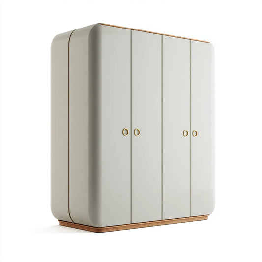 Armoire de chambre 4 portes blanc cassé et chêne 200 x 60 x 220 cm en panneaux MDF rectangulaire
