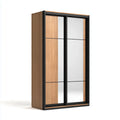 Armoire de chambre à 2 portes coulissantes avec miroirs chêne naturel noir 120 x 60 x 200 cm panneaux de particules mélaminés rectangulaire