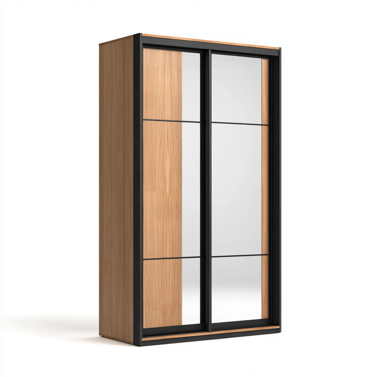 Armoire de chambre à 2 portes coulissantes avec miroirs chêne naturel noir 120 x 60 x 200 cm panneaux de particules mélaminés rectangulaire