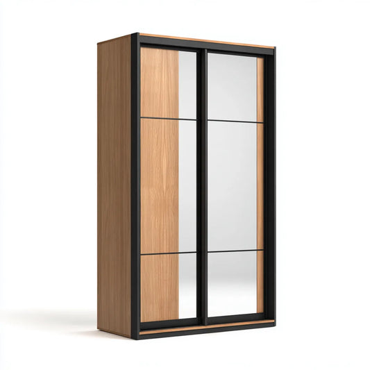 Armoire de chambre à 2 portes coulissantes avec miroirs chêne naturel noir 120 x 60 x 200 cm panneaux de particules mélaminés rectangulaire