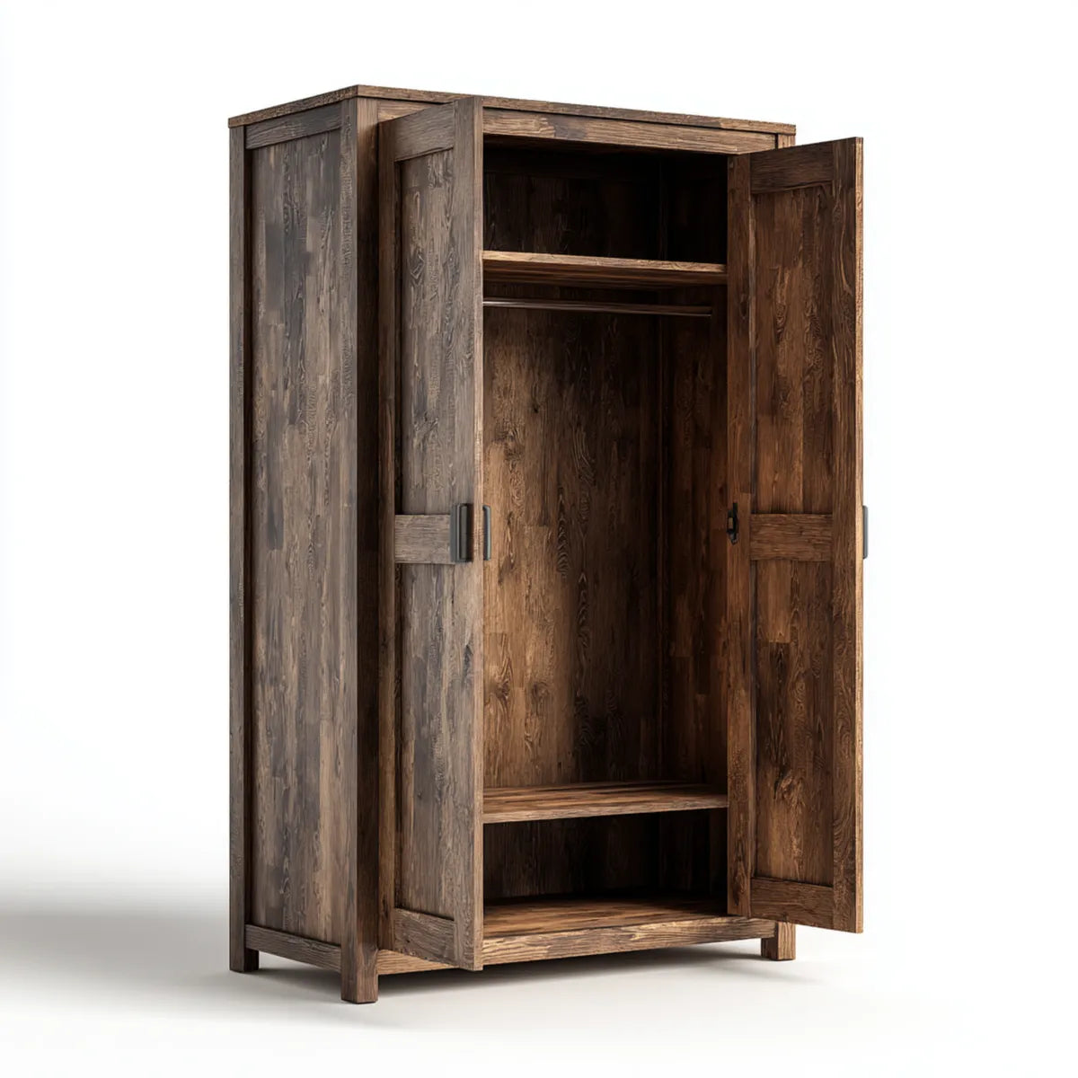 Armoire penderie 2 portes marron foncé en bois massif de pin rectangulaire 100 x 55 x 200 cm