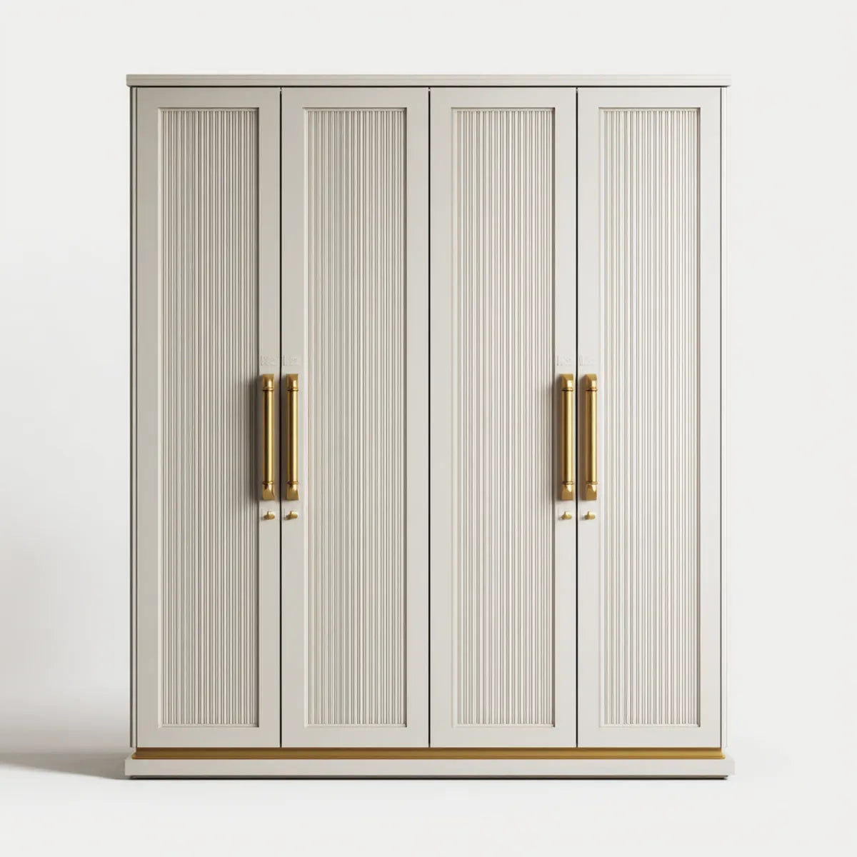 Armoire 4 portes blanche et dorée 200 x 60 x 220 cm en panneaux MDF forme rectangulaire