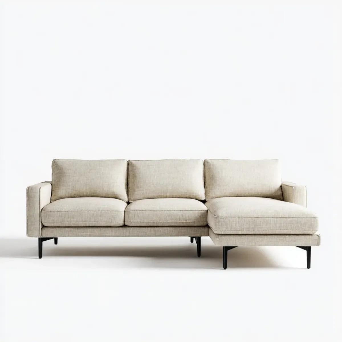 Canapé d'angle droit 3 places beige 260 x 160 x 85 cm en polyester avec pieds en acier