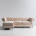 Canapé d’angle gauche Chesterfield 3 places beige en velours polyester 260 x 160 x 78 cm