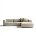 Canapé d’angle 3 places beige écru en polyester côtelé forme L 280 x 160 x 72 cm