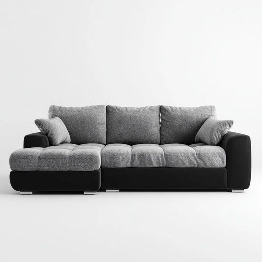 Canapé d’angle gauche 3 places noir et gris 250 x 160 x 85 cm en polyester et PU