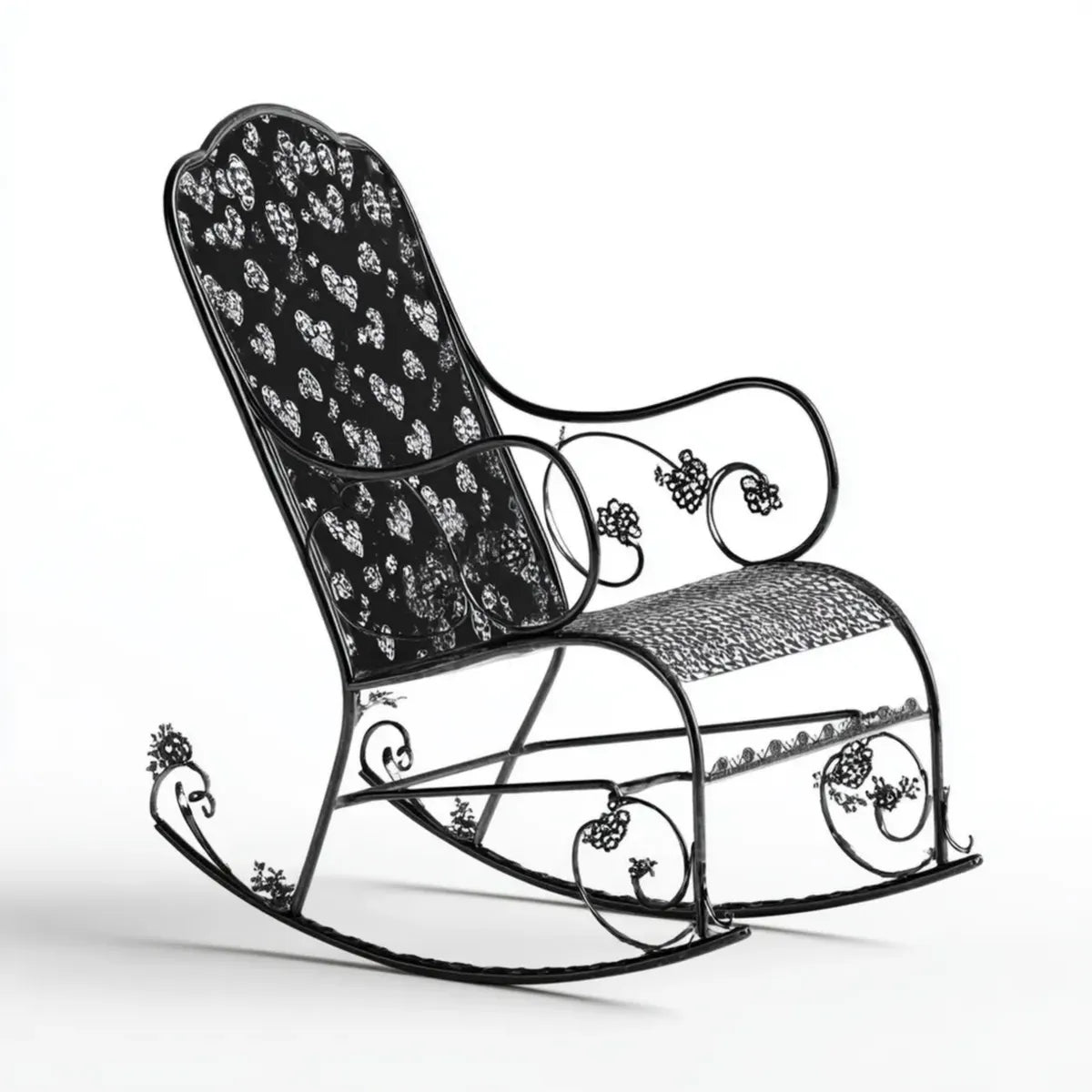Fauteuil à bascule de jardin en acier noir 100 x 60 x 100 cm à dossier haut incurvé