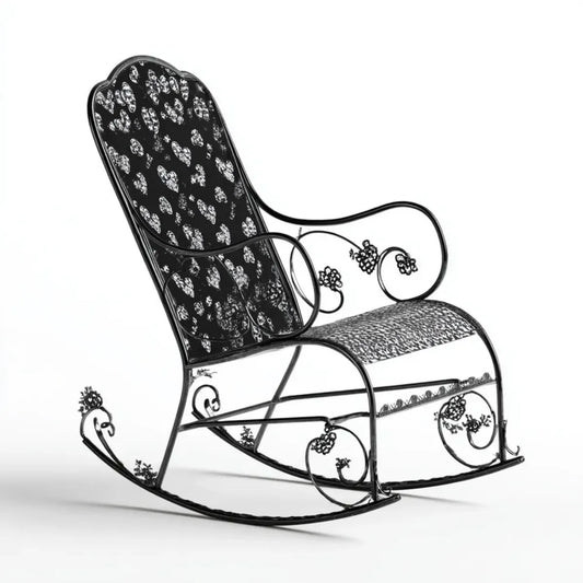 Fauteuil à bascule de jardin en acier noir 100 x 60 x 100 cm à dossier haut incurvé