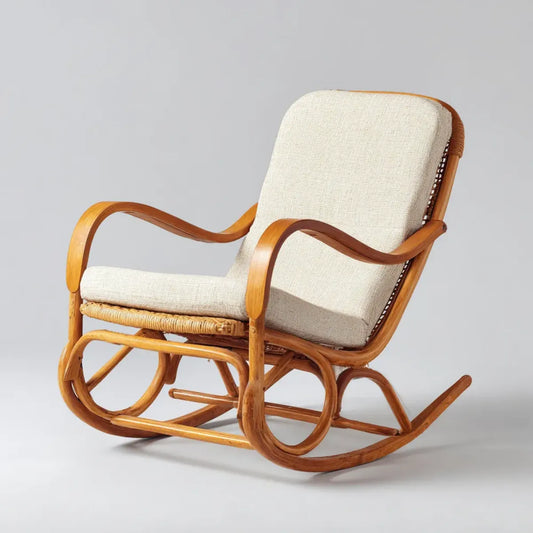 Fauteuil à bascule de jardin marron et beige en rotin naturel 68 x 98 x 102 cm