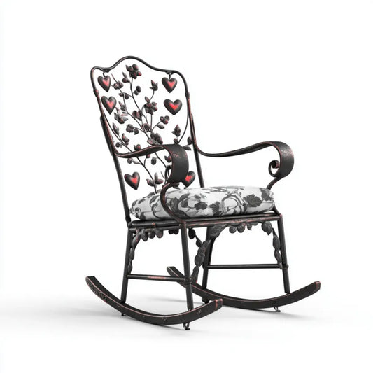 Fauteuil à bascule de jardin noir et rouge en acier avec coussin polyester 63 x 92 x 105 cm