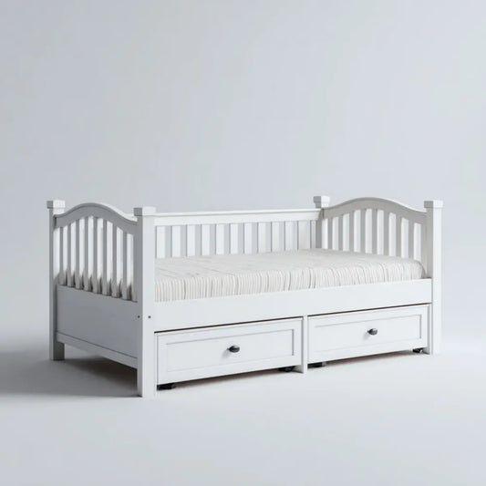 Lit enfant avec 2 tiroirs blanc 90 x 190 cm pin massif rectangulaire