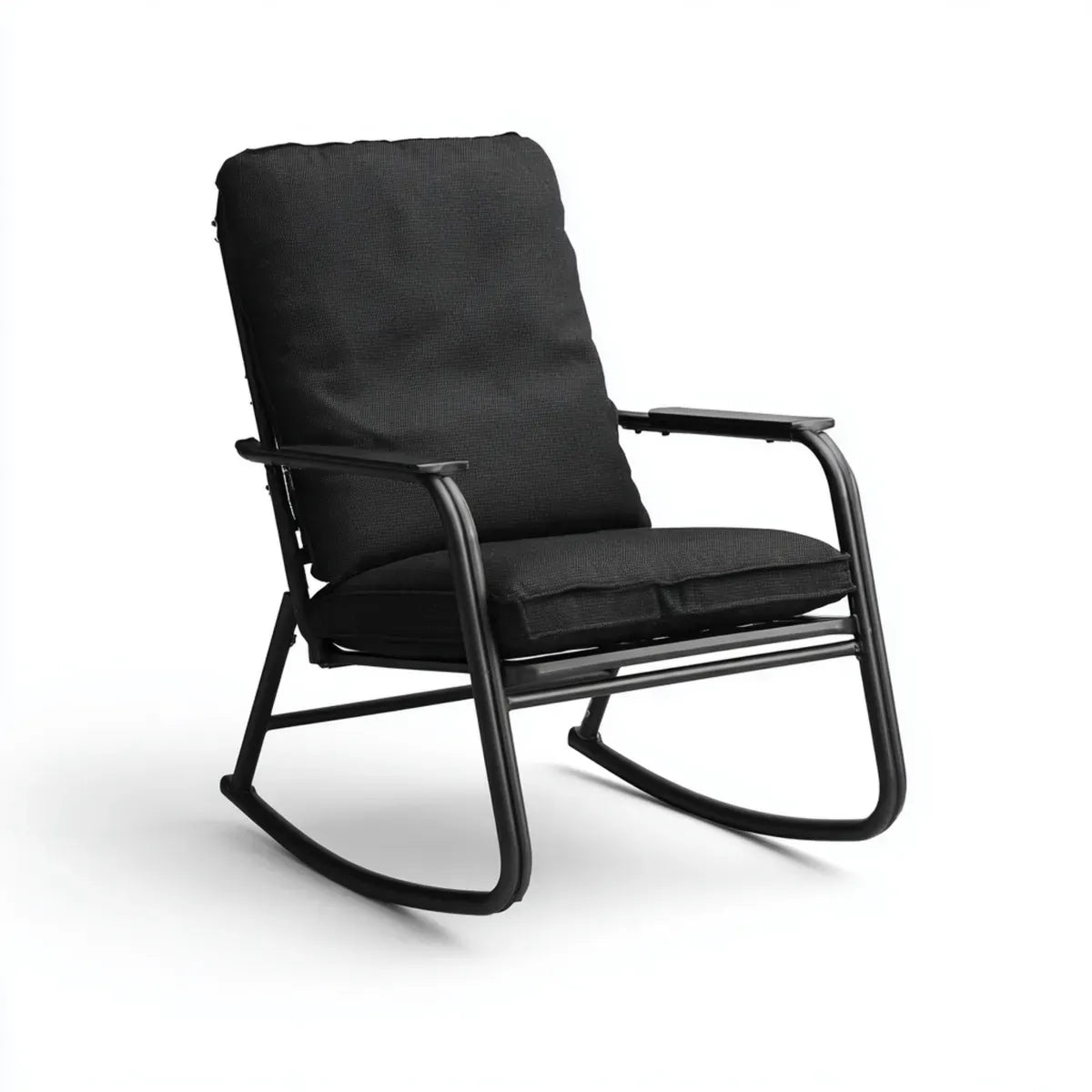 Fauteuil à bascule de jardin noir 65 x 85 x 100 cm acier et polyester
