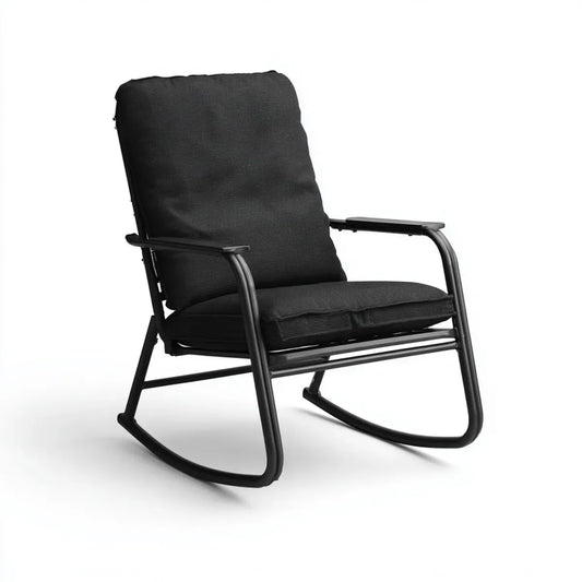 Fauteuil à bascule de jardin noir 65 x 85 x 100 cm acier et polyester