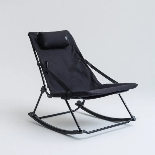 Fauteuil à bascule pliant de jardin noir 95 x 65 x 90 cm en acier et polyester forme inclinée