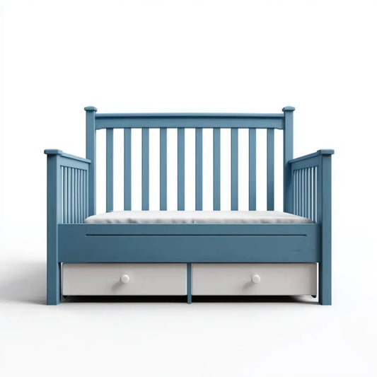 Lit bébé à barreaux avec 2 tiroirs bleu 140 x 70 cm pin massif et MDF rectangulaire