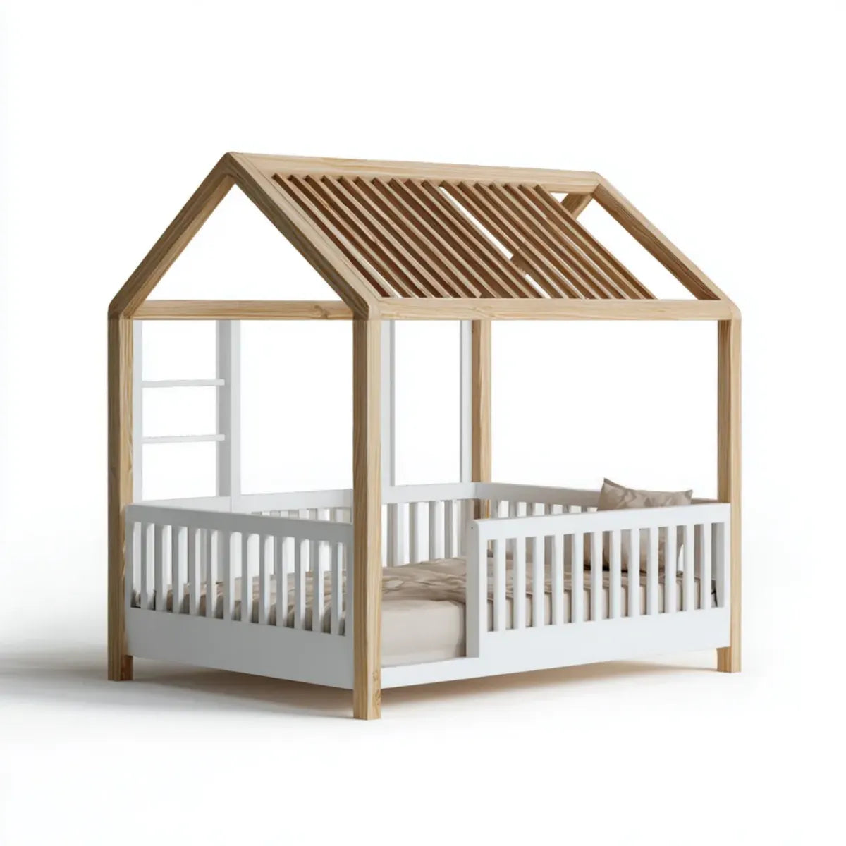 Lit cabane enfant blanc naturel 90 x 190 cm pin massif MDF rectangulaire