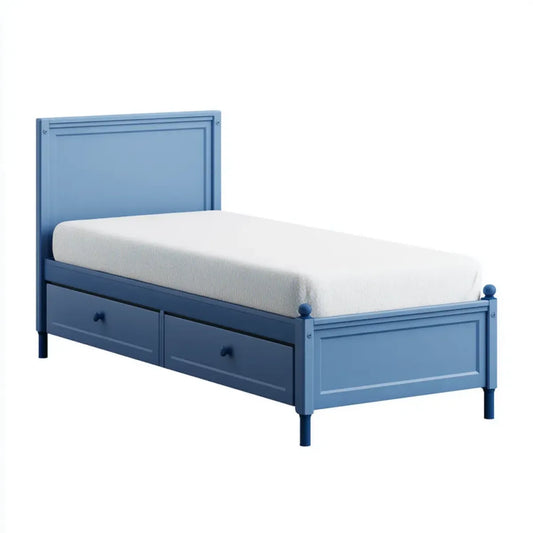 Lit enfant avec 2 tiroirs bleu 90 x 190 cm pin massif et MDF rectangulaire