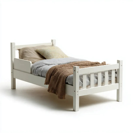 Lit enfant simple blanc 90 x 190 cm en pin massif rectangulaire