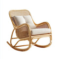 Fauteuil à bascule de jardin en rotin naturel beige avec coussins L 67 x P 95 x H 100 cm forme arrondie
