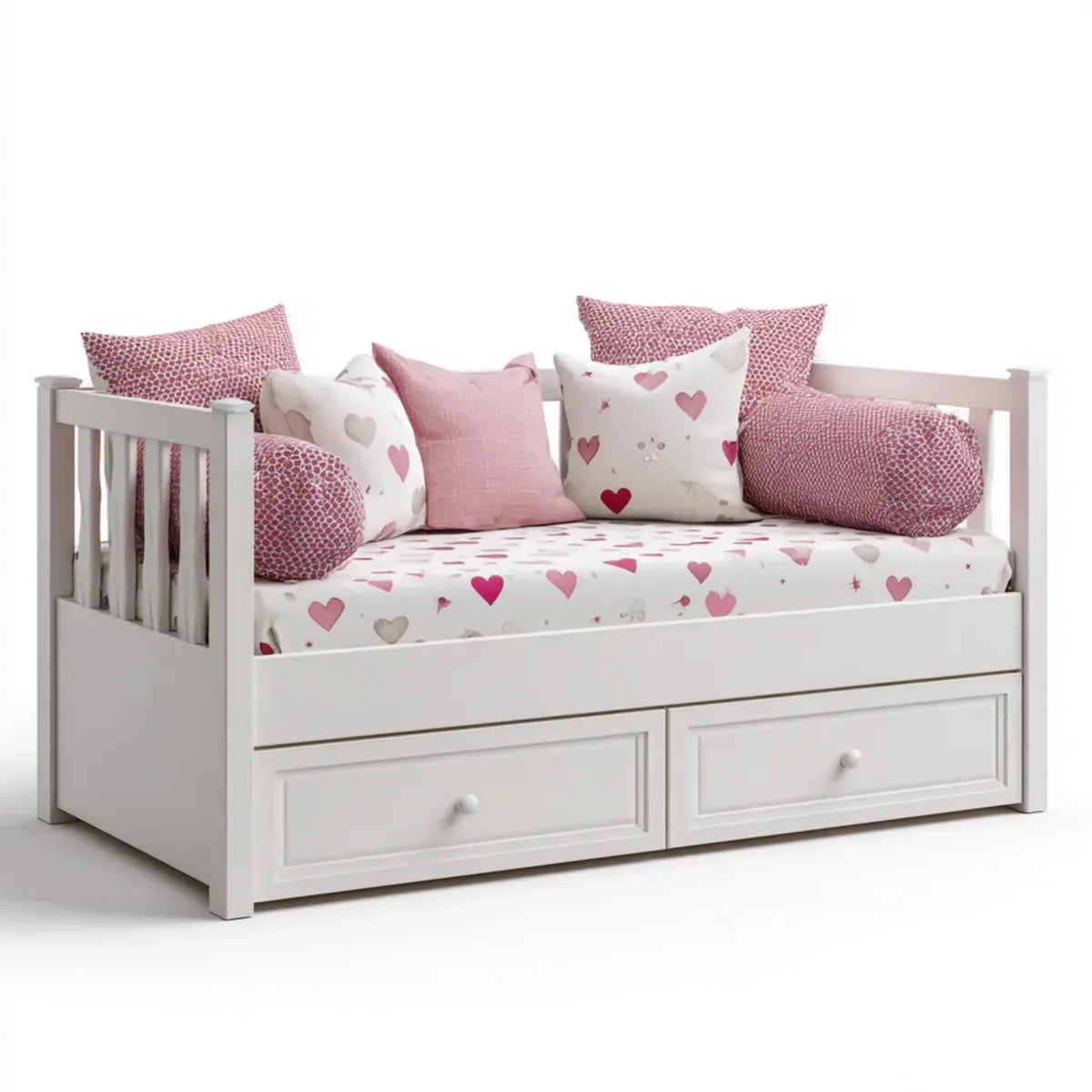 Lit enfant banquette blanc 90 x 190 cm en MDF et pin massif rectangulaire avec 2 tiroirs