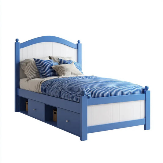 Lit enfant avec rangement bleu et blanc 90 x 190 cm pin massif et MDF rectangulaire